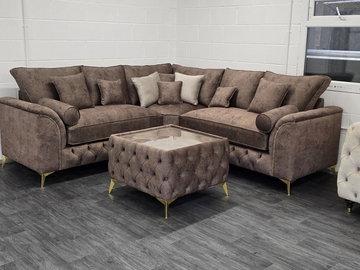 Royale Malibu Chesterfield Corner Sofa (Daytona Mink Fabric)