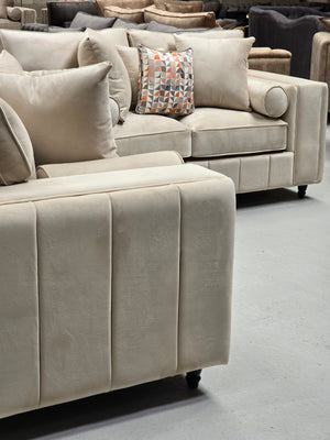 3+2 Royale Madrid Sofa Set (Cream Plush Velvet)