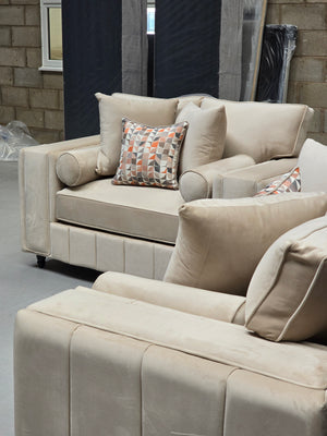 3+2 Royale Madrid Sofa Set (Cream Plush Velvet)