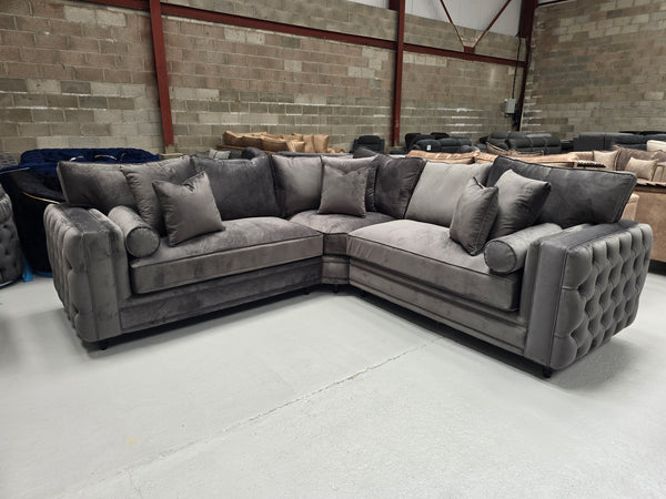 Royal Mayfair Chesterfield Corner Sofa (Asphalt Plush Velvet)