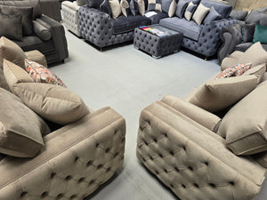 3+2 Royale Mayfair Chesterfield Sofa (New Coffee Plush Velvet)