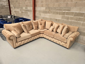 Windsor Chesterfield Corner Sofa (Mink Plush Velvet)