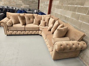 Windsor Chesterfield Corner Sofa (Mink Plush Velvet)