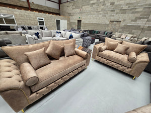 3+2 Royale Malibu Chesterfield Sofa Set (Dapple Caramel Fabric)