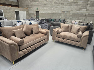 3+2 Royale Malibu Chesterfield Sofa Set (Dapple Caramel Fabric)