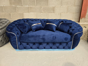 3+2 Ambassador Chesterfield Sofa (Blue Plush Velvet)