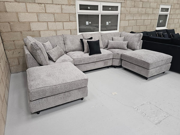Belgravia U-Shape Style Sofa (Steel Boucle)