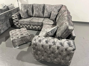 Royale Ashton Corner 5 Seater Full Back Sofa (Silver Marbel Fabric)