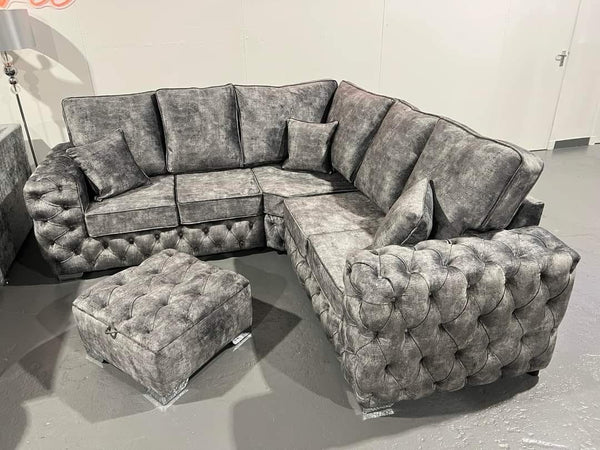 Royale Ashton Corner 5 Seater Full Back Sofa (Silver Marbel Fabric)