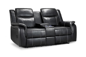 Galaxy Tech Electric Recliner 2 Seater Black Leather