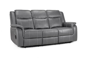 Galaxy Tech Electric Recliner 3 Seater Grey Leather