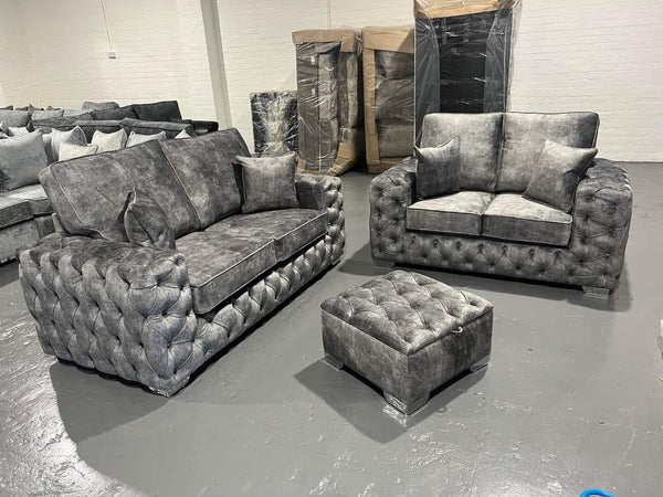 3+2 Royale Ashton Sofa (Silver Marble Fabric)