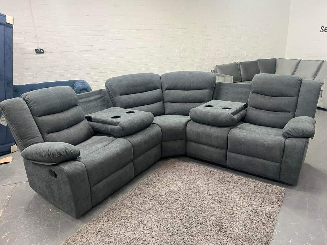 Roma Fabric Corner Recliner with Cupholders (Grey)