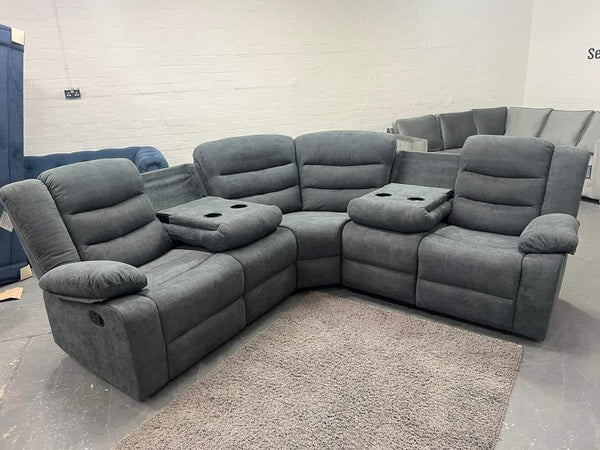 Roma Fabric Corner Recliner with Cupholders (Grey)