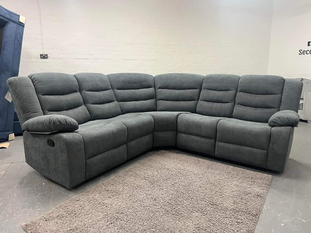 Roma Fabric Corner Recliner Sofa with Cupholders ( Grey)