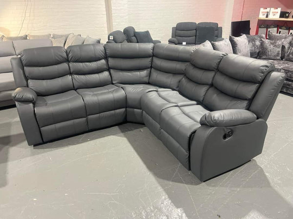 Roma Leather Corner Recliner with Cupholders (Grey)