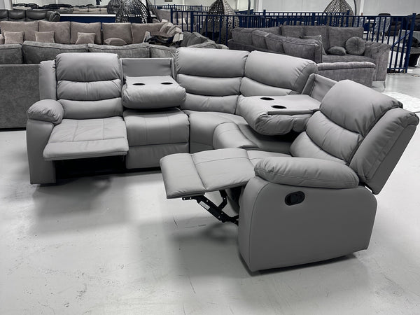 Roma Corner Recliner Sofa with Cup Holders (Light Grey)