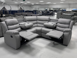 Roma Leather Corner Recliner with Cupholders (Light Grey)