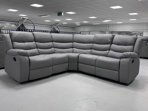 Roma Leather Corner Recliner with Cupholders (Light Grey)