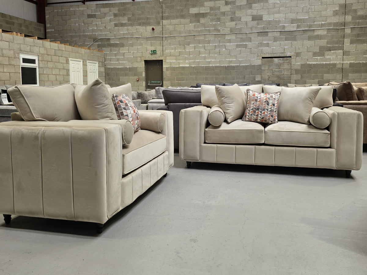 3+2 Royale Madrid Sofa Set (Cream Plush Velvet)