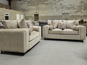 3+2 Royale Madrid Sofa Set (Cream Plush Velvet)