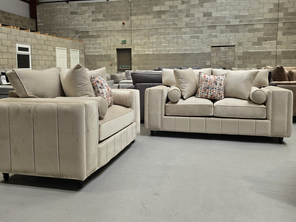 3+2 Royale Madrid Sofa Set (Cream Plush Velvet)