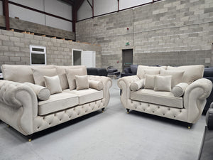 3+2 Royale Rio Chesterfield Sofa (Cream Plush Velvet)