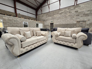 3+2 Royale Rio Chesterfield Sofa (Cream Plush Velvet)
