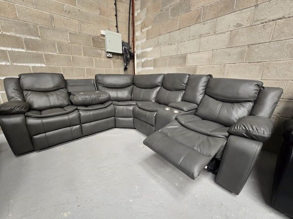 Highgate Lather Recliner Corner Sofa (Grey)