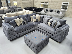 Royale Ashton Chesterfield Corner Sofa (Steel Plush Velvet)