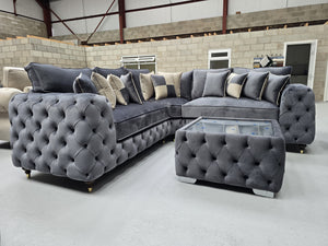 Royale Ashton Chesterfield Corner Sofa (Steel Plush Velvet)