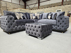 Royale Ashton Chesterfield Corner Sofa (Steel Plush Velvet)
