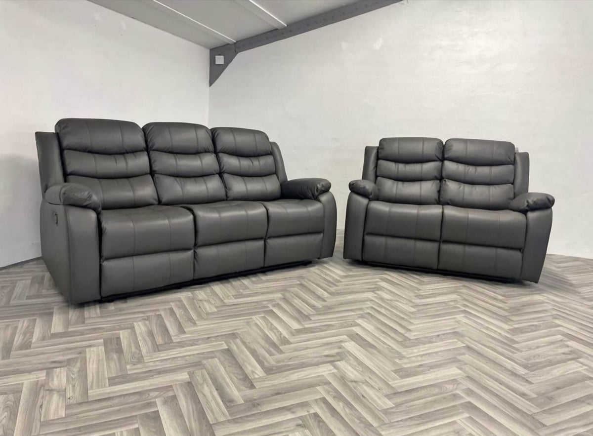3+2 Roma Leather Recliner with Cupholders (Grey)