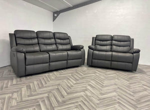 3+2 Roma Leather Recliner with Cupholders (Grey)