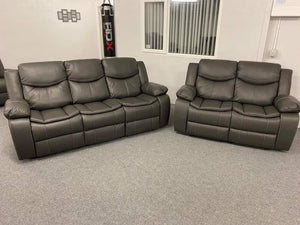 3+2 Highgate Leather Recliner Sofa With Cupholders (Grey)