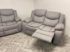 3+2 Highgate Leather Recliner Sofa With Cupholders (Light Grey)