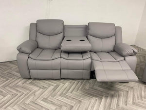 3+2 Highgate Leather Recliner Sofa With Cupholders (Light Grey)