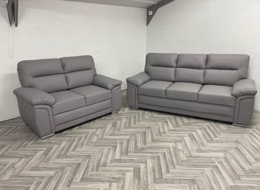 3+2 Gretel Leather Sofa Set (Light Grey)