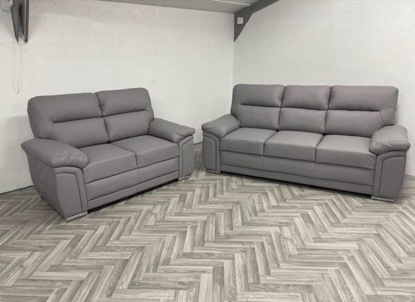3+2 Gretel Leather Sofa Set (Light Grey)