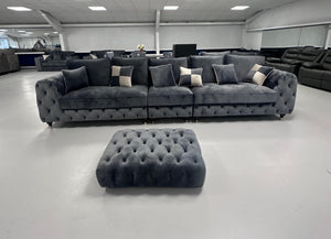 5 Seater Royale Ashton Chesterfield Sofa (Steel Plush Velvet)