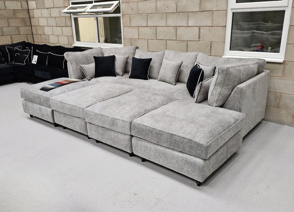 Belgravia Cinema Style Sofa with4 Footstools (Steel Boucle)