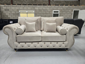 3+2 Seater Rio Chesterfield Sofa Set  - Cream Plush Fabric
