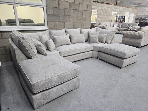 Belgravia U-Shape Sofa with Full Back Cushions - Truffle Alaska Fabric