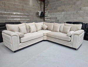 Zara Chesterfield Corner Sofa – Cream Plush Fabric