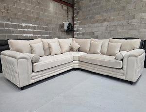 Zara Chesterfield Corner Sofa – Cream Plush Fabric