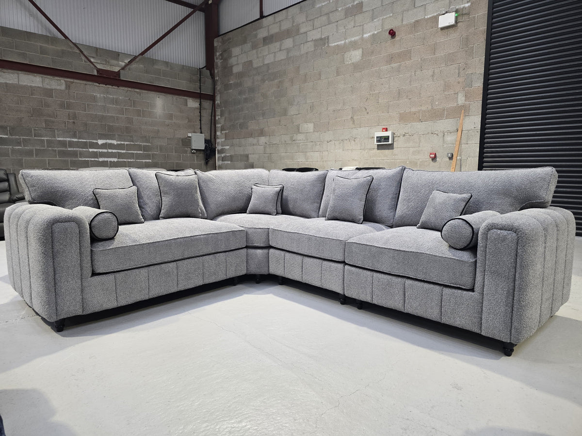 Milano Corner Sofa -  Grey Boucle Fabric
