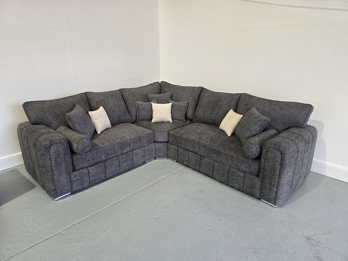 Milano Corner Sofa - Charcoal Teddy Fabric
