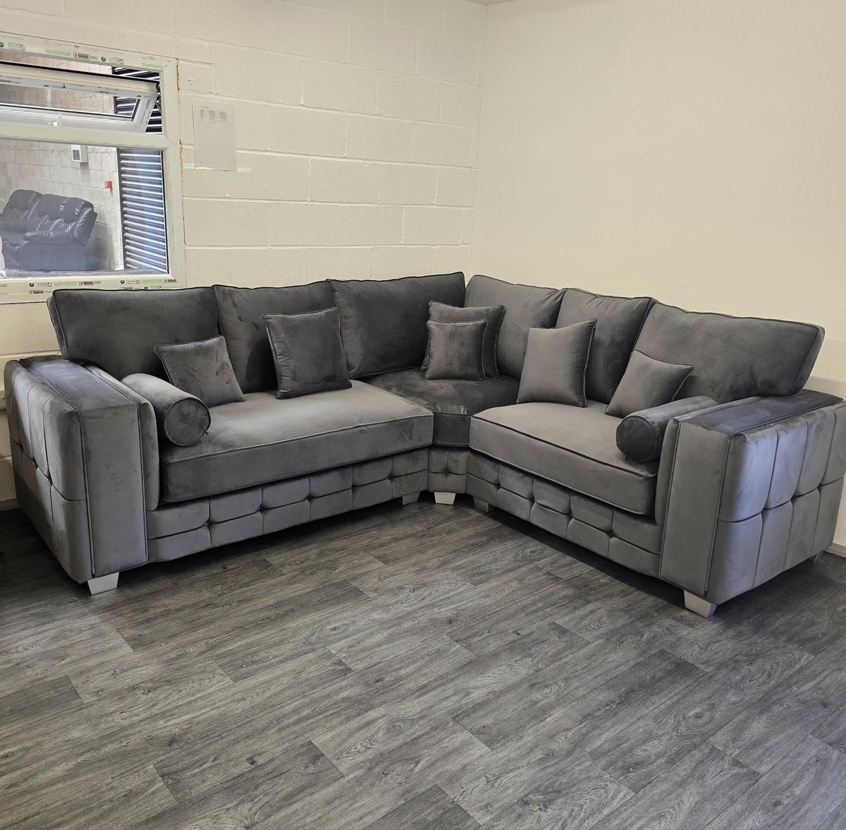 Madrid Corner Sofa Cubed Design -  Steel Plush Fabric