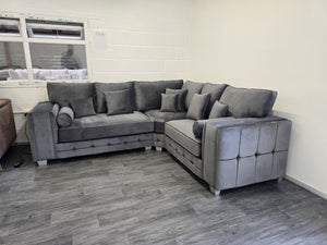 Madrid Corner Sofa Cubed Design -  Steel Plush Fabric