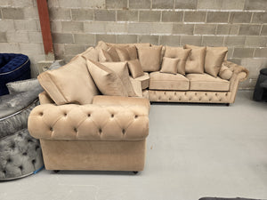 Windsor Chesterfield Corner Sofa – Beige Plush Fabric
